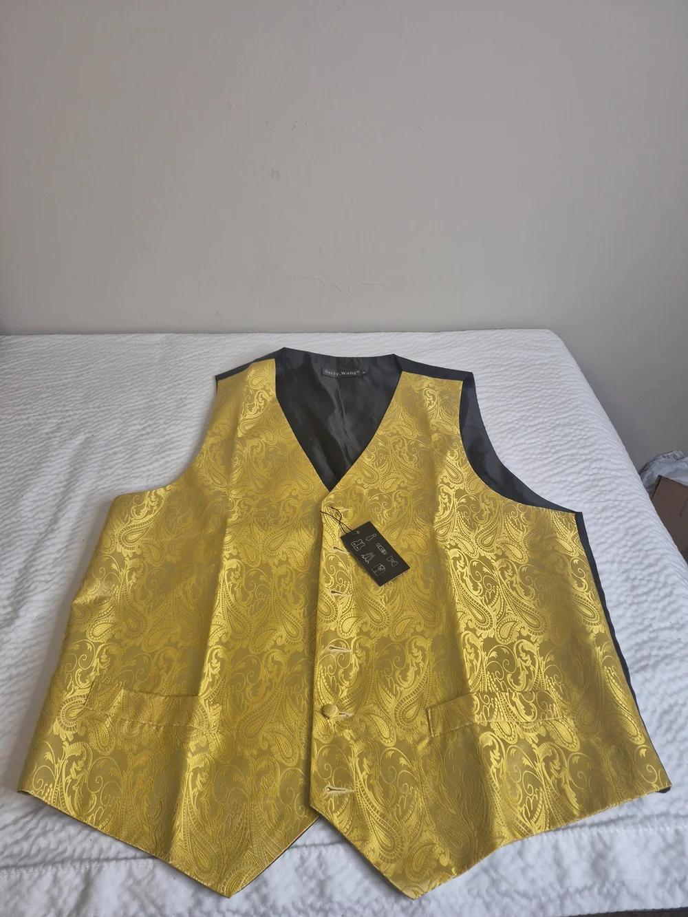 Barry.Wang Gold Paisley Formal Vest M  Regular Size Men's Dress Waistcoat